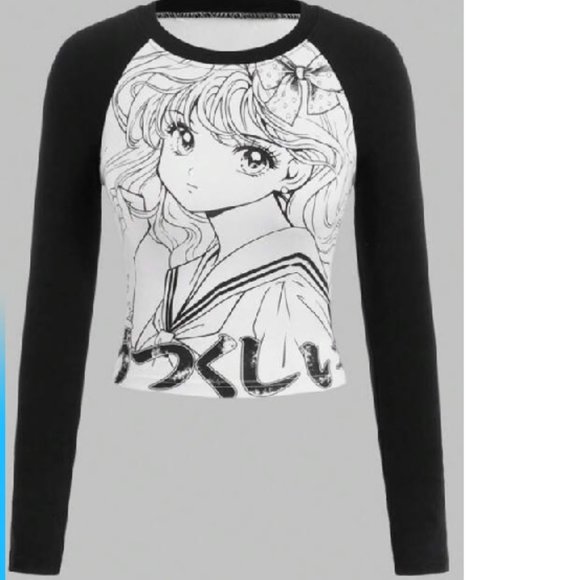ROMWE Tops - NWT Anime & Letter Print  Raglan Sleeve Top